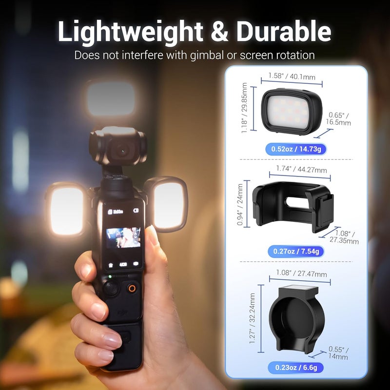JJC 3 قطع ضوء مساعد مغناطيسي لجهاز DJI Osmo Pocket 3 وإكسسوارات Xtra Muse، ضوء LED صغير قابل لإعادة الشحن مع حامل وحقيبة تخزين، 3 أوضاع لون/سطوع قابل للتعديل لتسجيل سيلفي وفيديو مدونة - Image 5